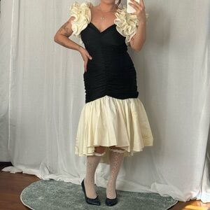 black + ivory ruffle couture dress